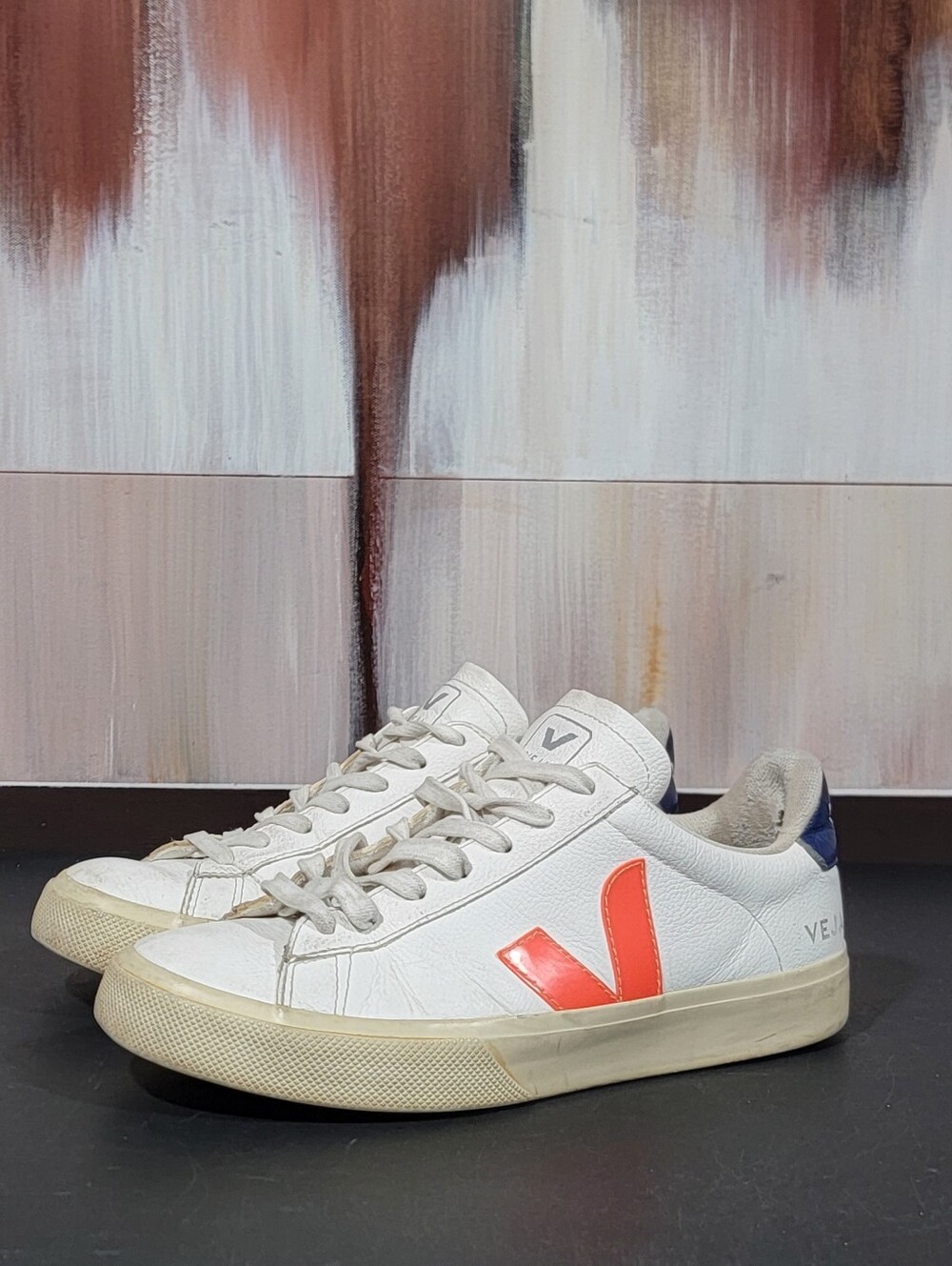 VEJA V 10 Leather Sneakers White Orange Fluo Cobalt Women’s Size 7